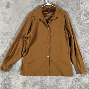 Jane Ashley Shirt Womens L Brown Long Sleeve Stretch Collared Casual Button Up